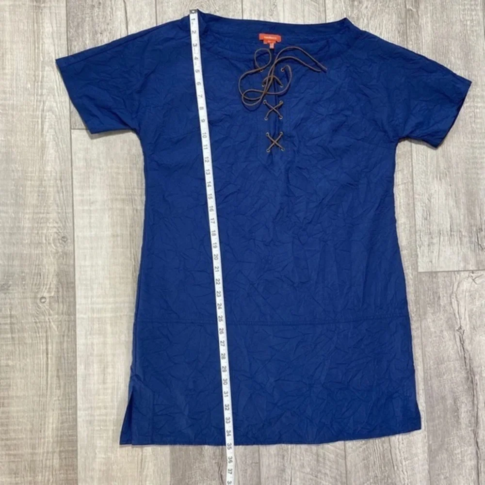 Sundance Catalog Large Dress Navy Blue Leather Lace Tie Neckline‎